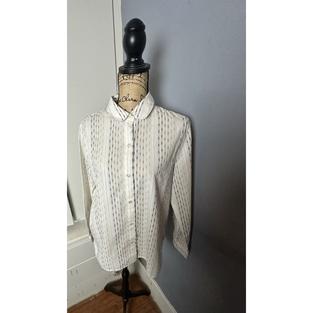 ALFRED DUNNER White Brown Tan Striped Long Sleeve Cotton Blend Button Shirt 14
